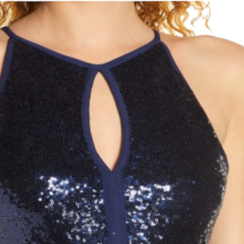 NWT Morgan & Co. Sequin A-Line Gown in Peacock Blue - Picture 3 of 15